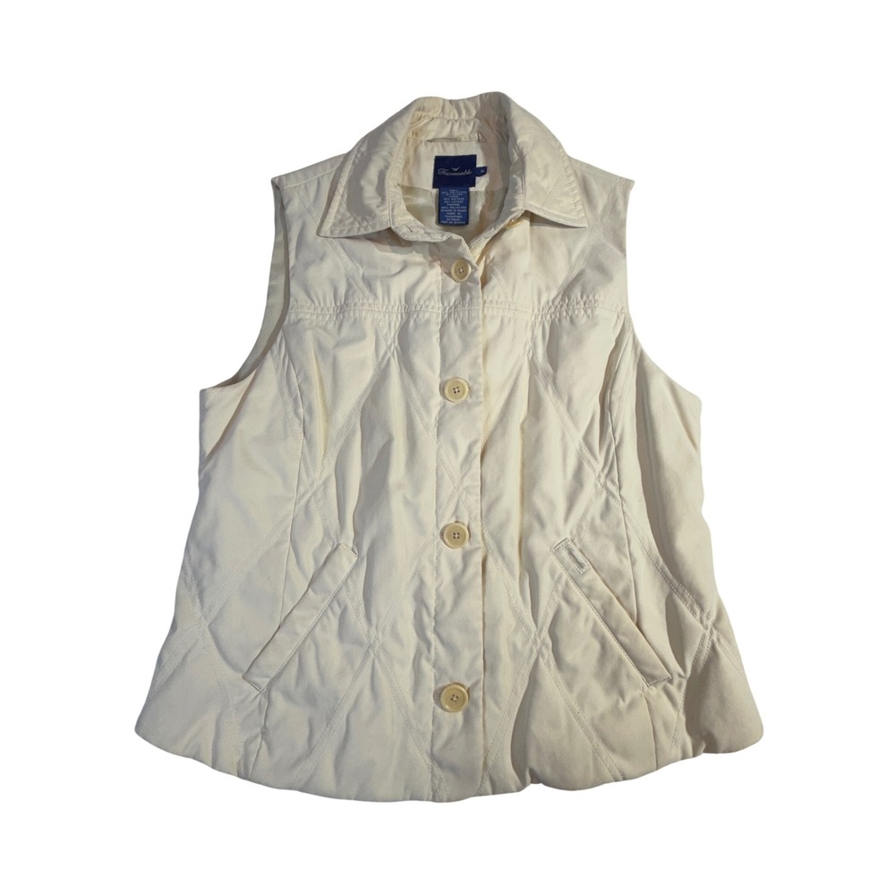 Faconnable Quilted Vest M Cream Button Front Padded Pockets